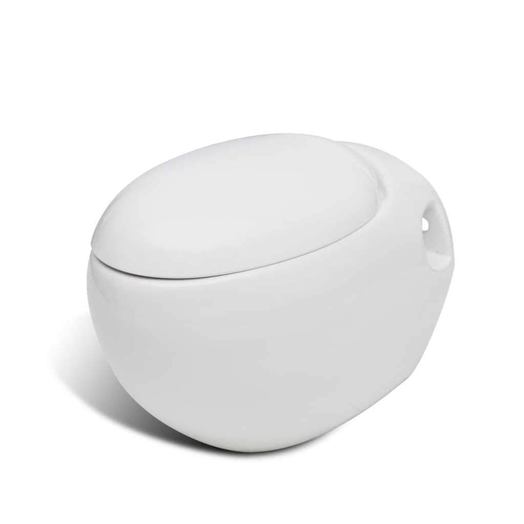 Nové závěsné bílé WC vejčitého tvaru, jedinečný design