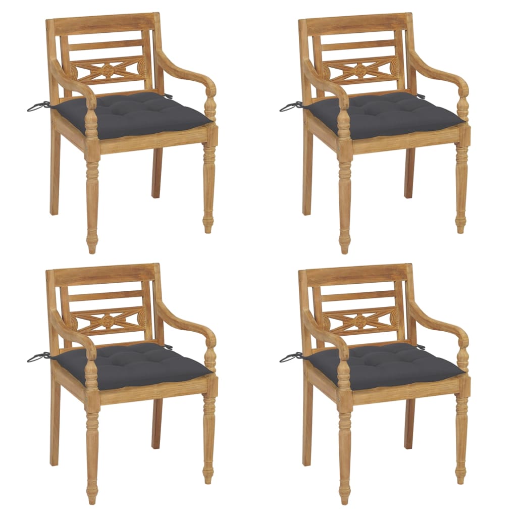 vidaXL Židle Batavia s poduškami 4 ks masivní teakové dřevo