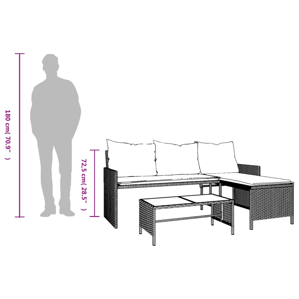 vidaXL Zahradní pohovka ve tvaru L stolek a podušky mix béžové