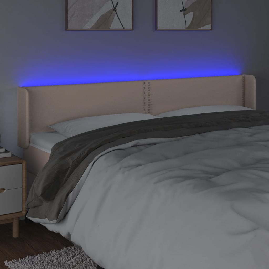 vidaXL Čelo postele s LED cappuccino 203 x 16 x 78/88 cm umělá kůže