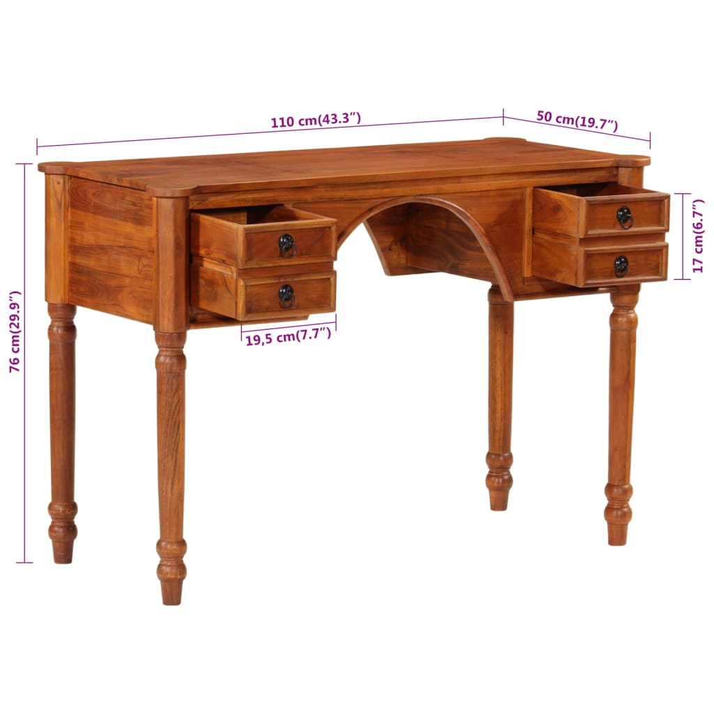 vidaXL Psací stůl se zásuvkami 110 x 50 x 76 cm masivní akáciové dřevo