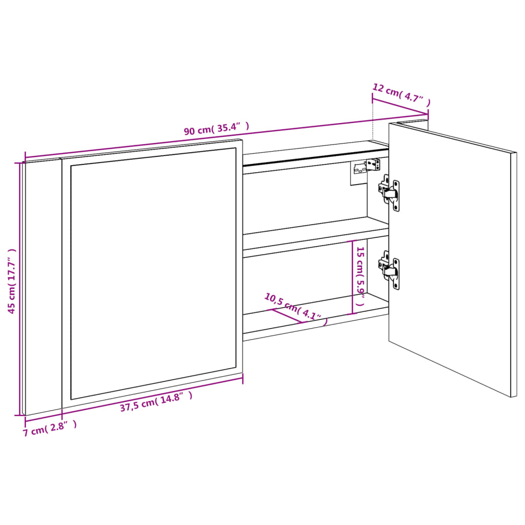 vidaXL LED koupelnová skříňka se zrcadlem šedá sonoma 90x12x45cm akryl