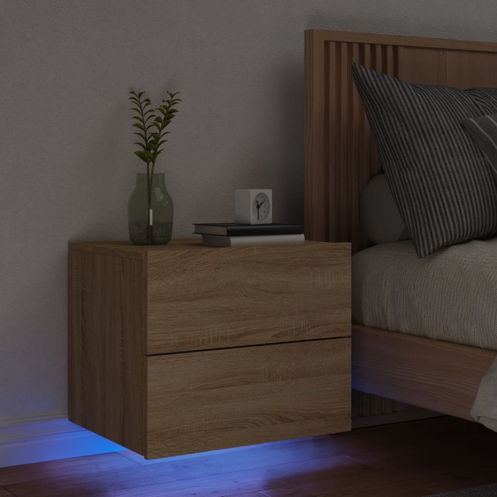 vidaXL Nástěnný noční stolek s LED osvětlením dub sonoma