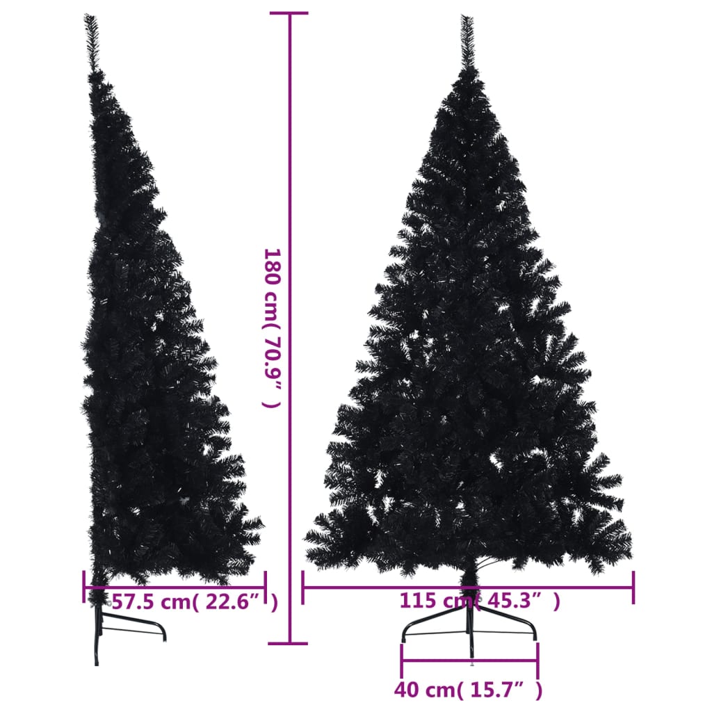 vidaXL Umělý poloviční vánoční stromek se stojanem černý 180 cm PVC