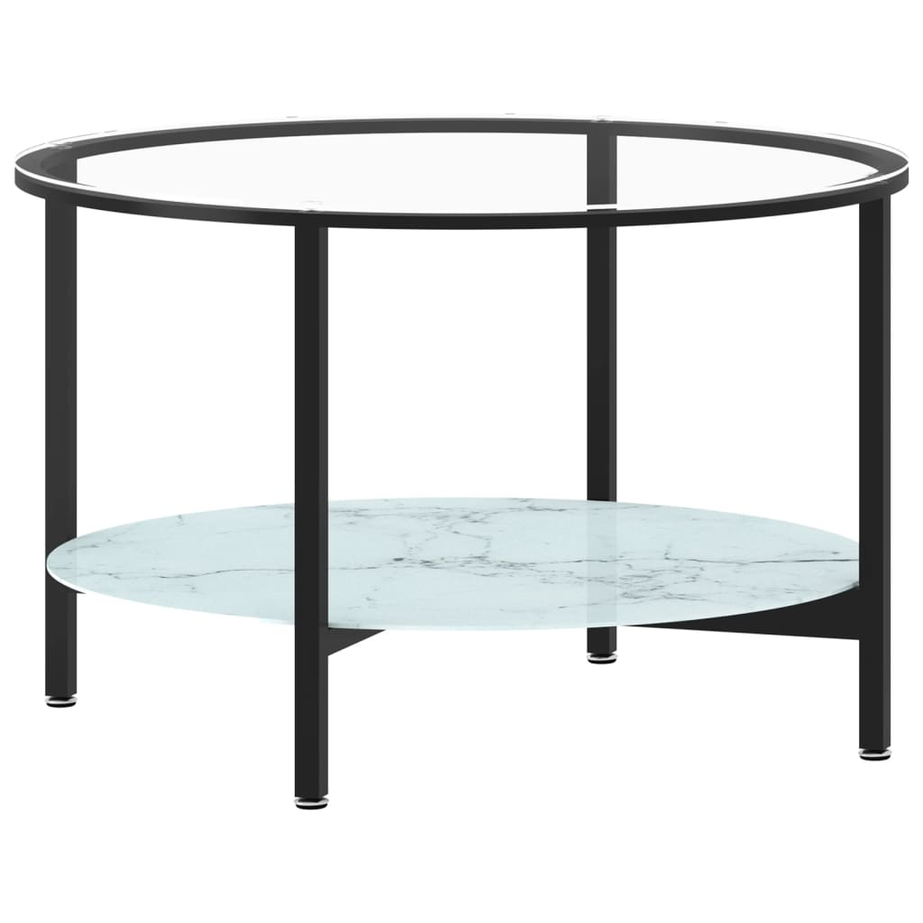 vidaXL Čajový stolek černý a bílý mramor 70 cm tvrzené sklo