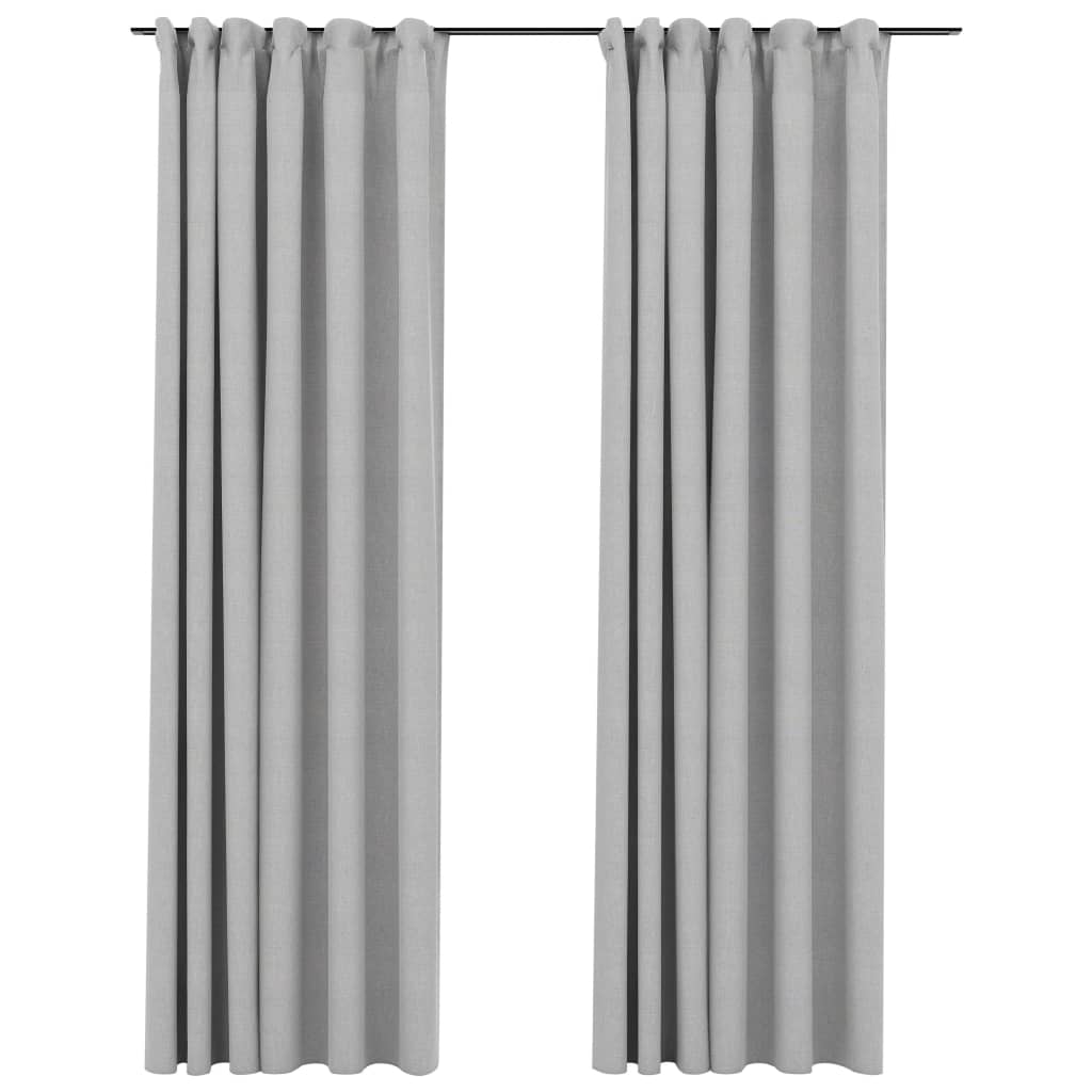 vidaXL Zatemňovací závěsy s háčky vzhled lnu 2 ks šedé 140 x 245 cm