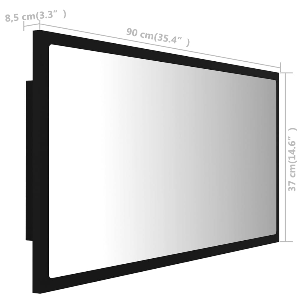 vidaXL LED koupelnové zrcadlo černé 90 x 8,5 x 37 cm akrylové
