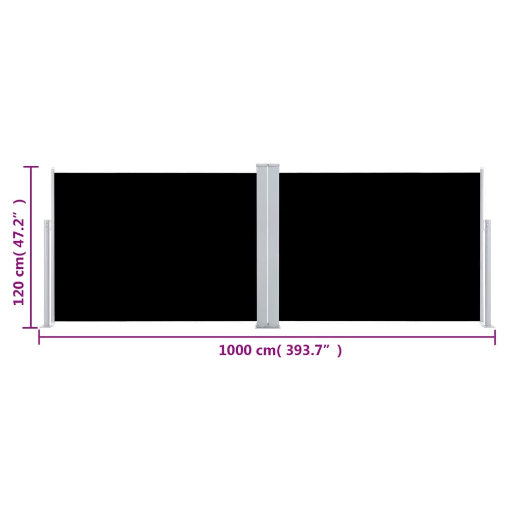 vidaXL Zatahovací boční markýza / zástěna černá 120 x 1000 cm