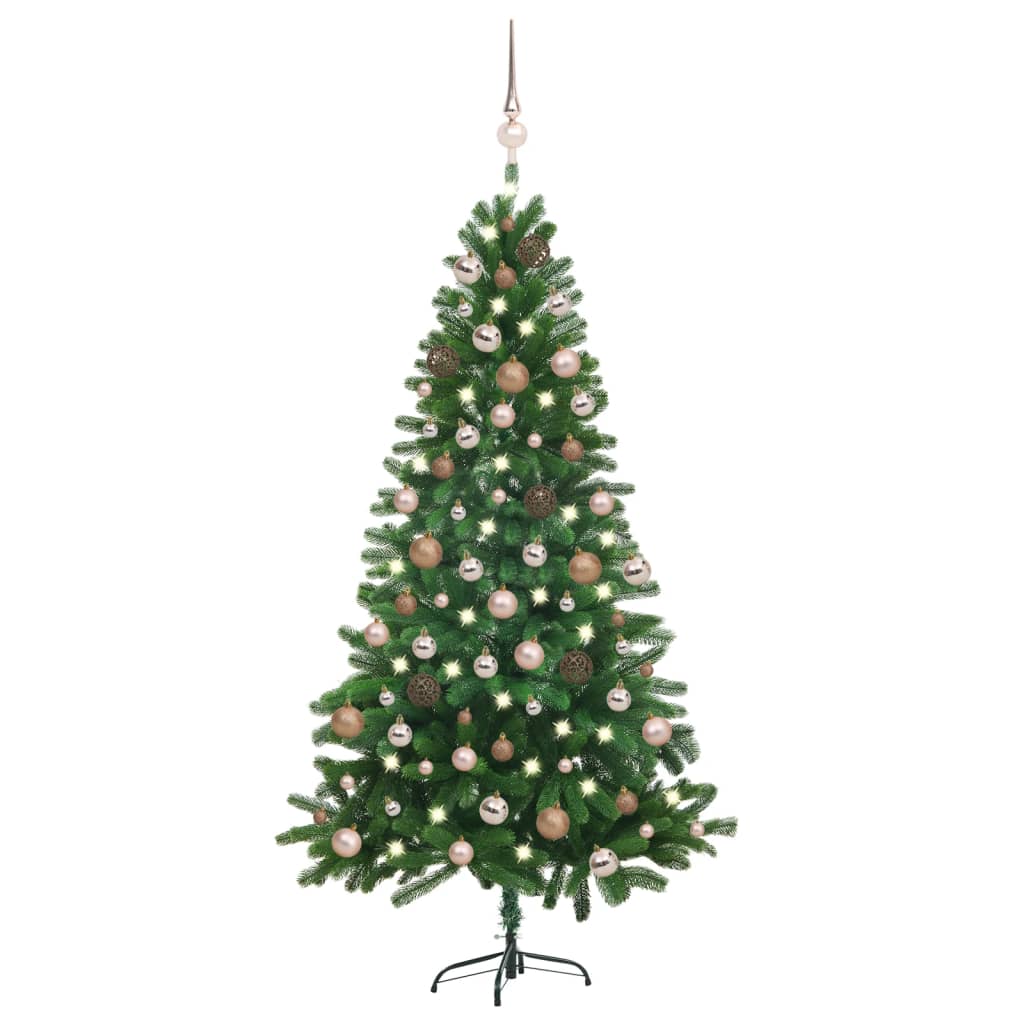 vidaXL Umělý vánoční stromek s LED a sadou koulí 180 cm zelený