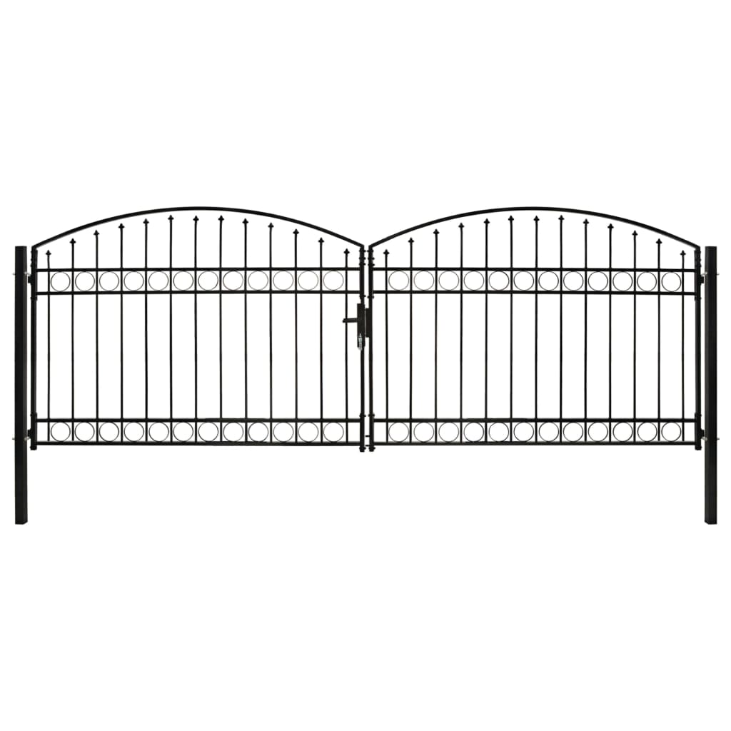 vidaXL Dvoukřídlá zahradní brána s obloukem ocelová 400 x 125 cm černá