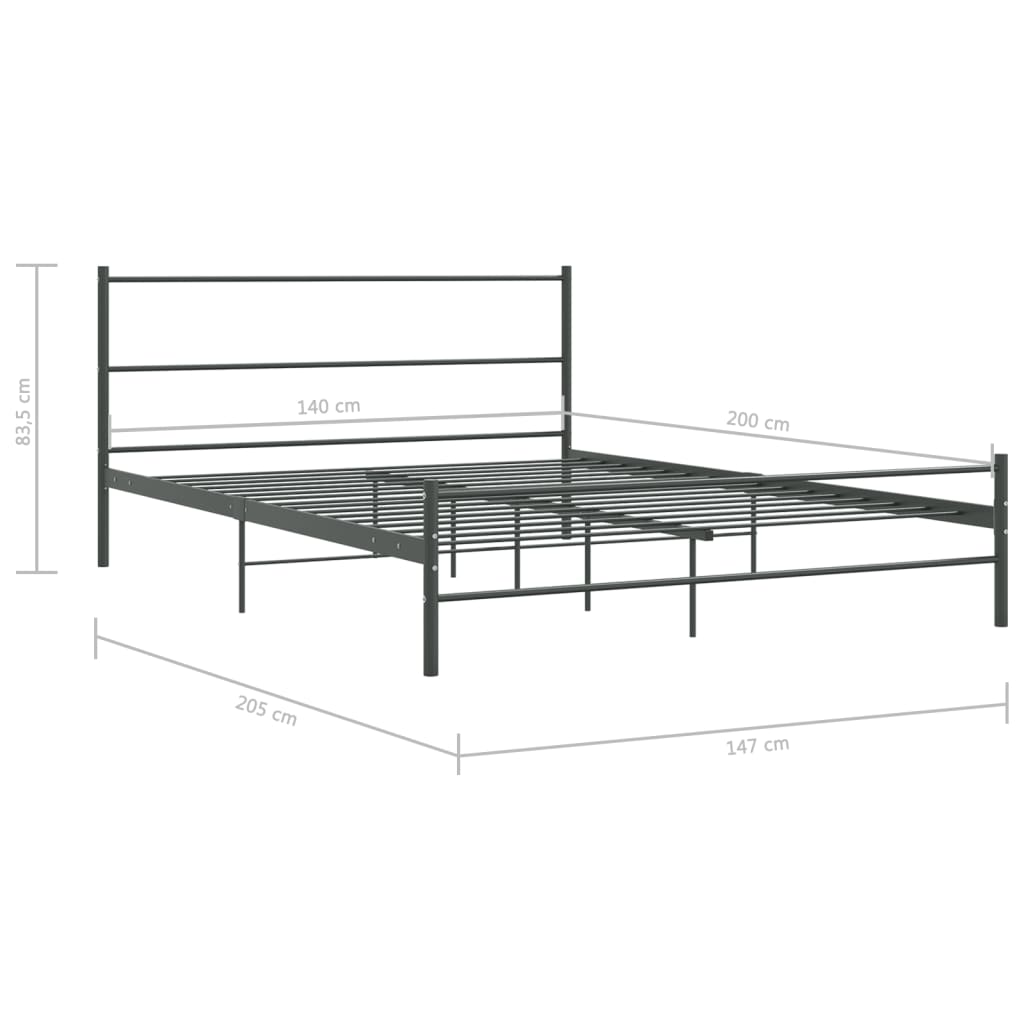 vidaXL Rám postele šedý kovový 140 x 200 cm