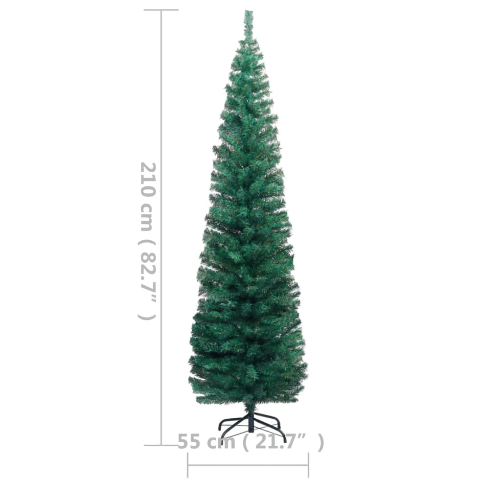 vidaXL Úzký umělý vánoční stromek s LED a stojanem zelený 210 cm PVC