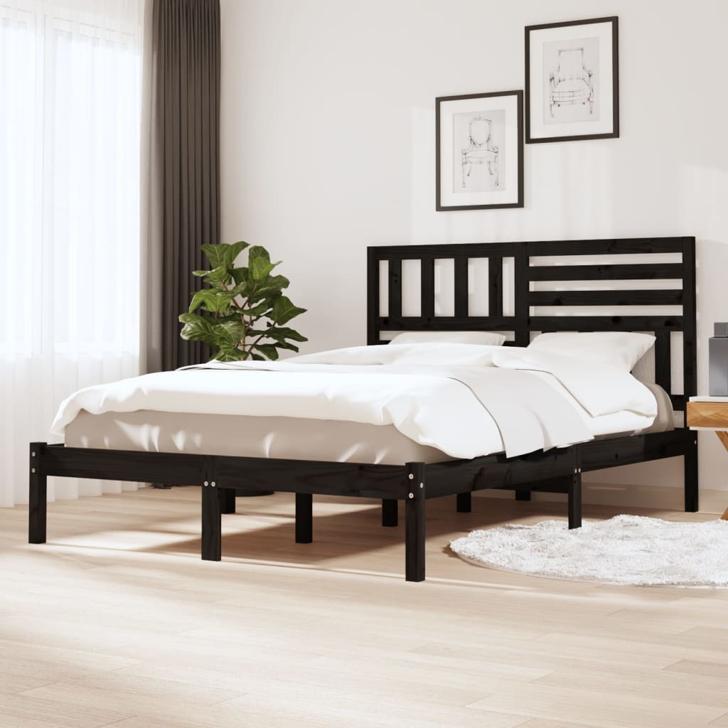 vidaXL Rám postele černý 135 x 190 cm Double masivní borovice