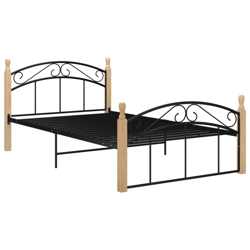 vidaXL Rám postele černý kov a masivní dubové dřevo 120 x 200 cm