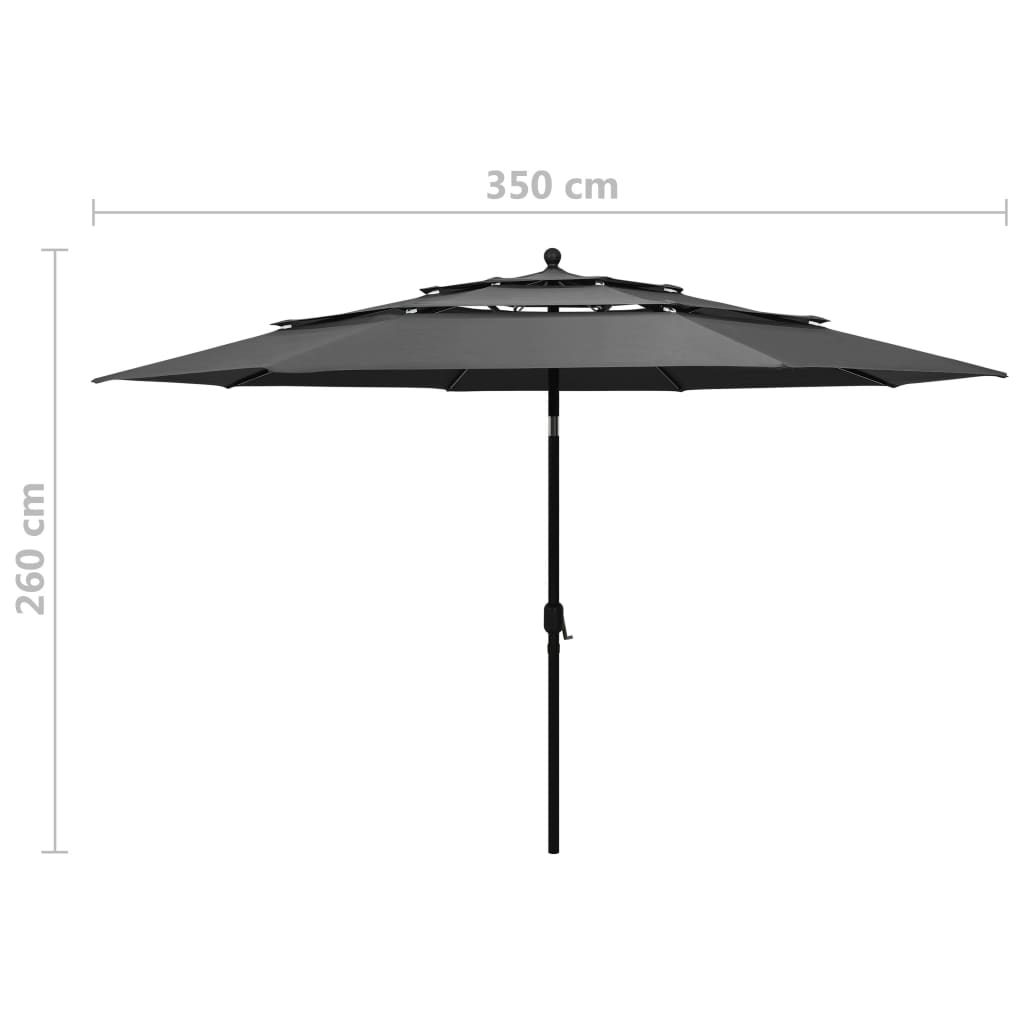 vidaXL 3stupňový slunečník s hliníkovou tyčí antracitový 3,5 m