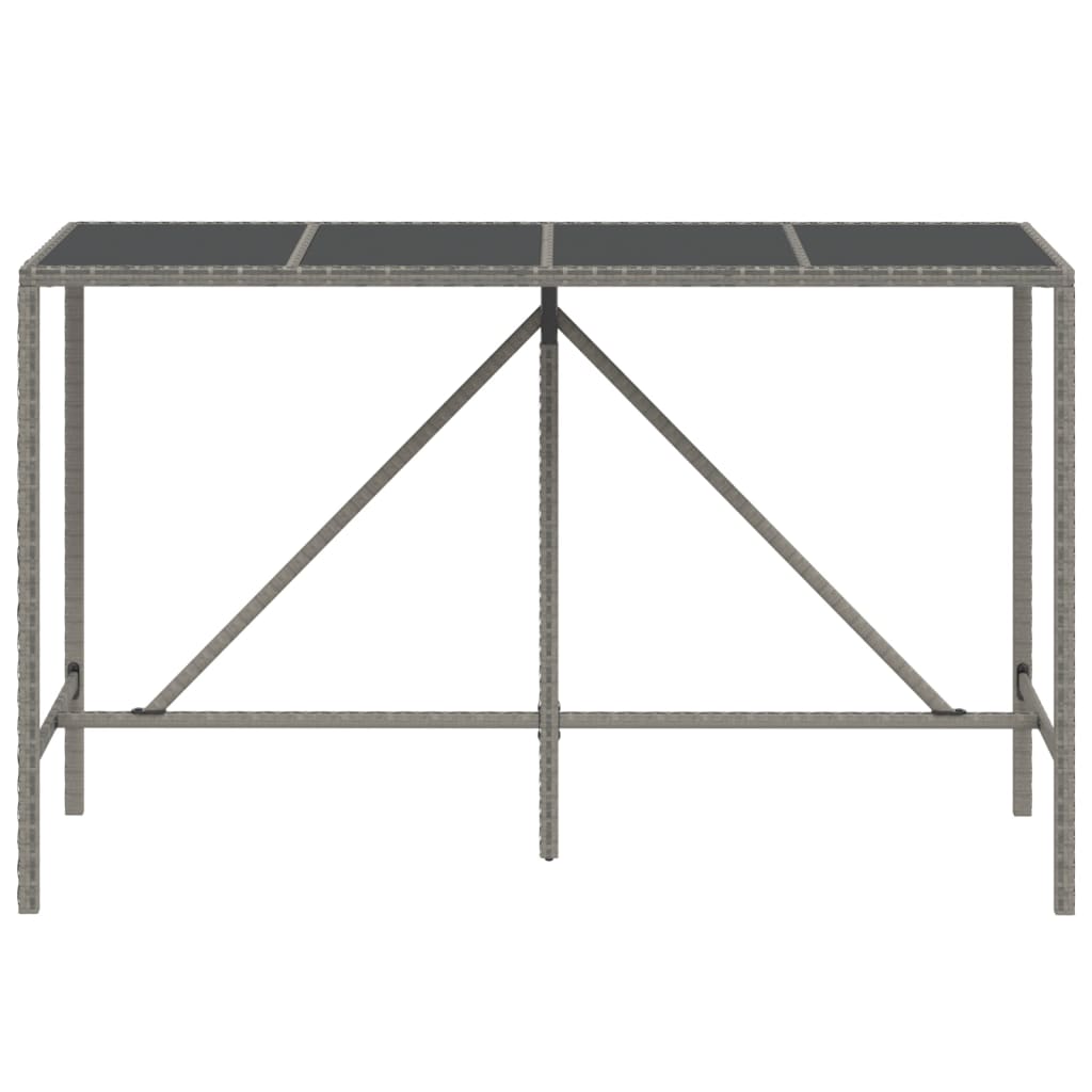 vidaXL Barový stůl se skleněnou deskou šedý 180x70x110 cm polyratan
