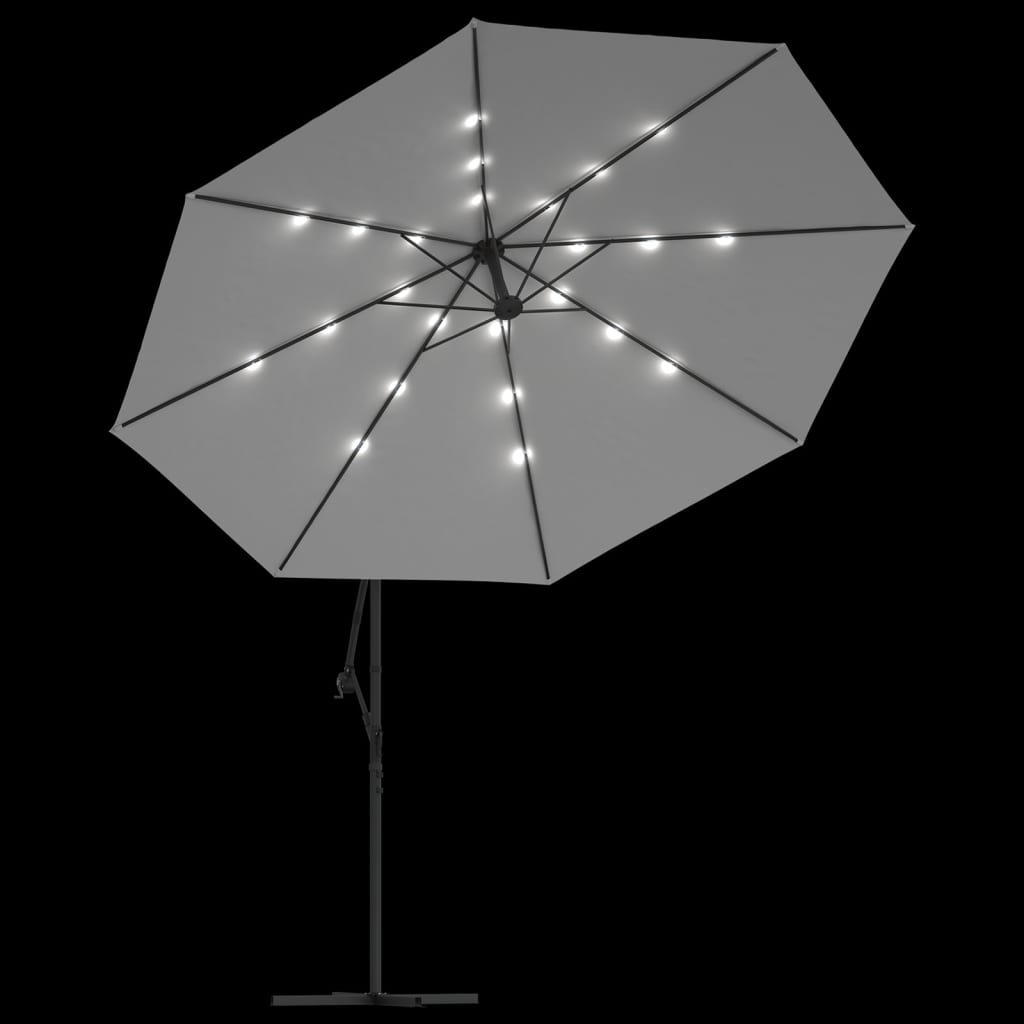 vidaXL Konzolový slunečník s LED světly a kovovou tyčí 350 cm pískový
