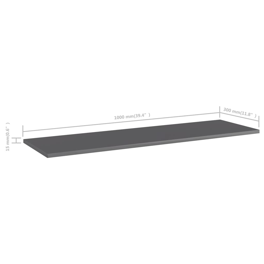 vidaXL Přídavné police 4 ks šedé vysoký lesk 100x30x1,5 cm dřevotříska