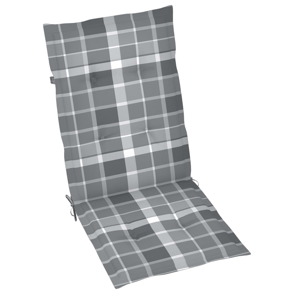 vidaXL Zahradní židle 2 ks šedé kárované podušky masivní teak