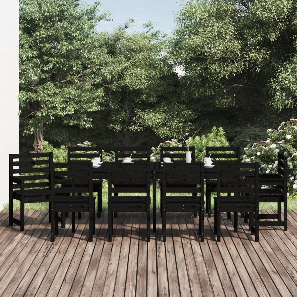 vidaXL 11dílný zahradní jídelní set černý masivní borové dřevo