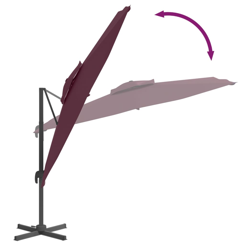 vidaXL Konzolový slunečník s dvojitou stříškou bordó 300 x 300 cm