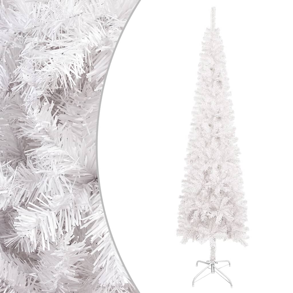 vidaXL Úzký vánoční stromek s LED a sadou koulí bílý 120 cm PVC