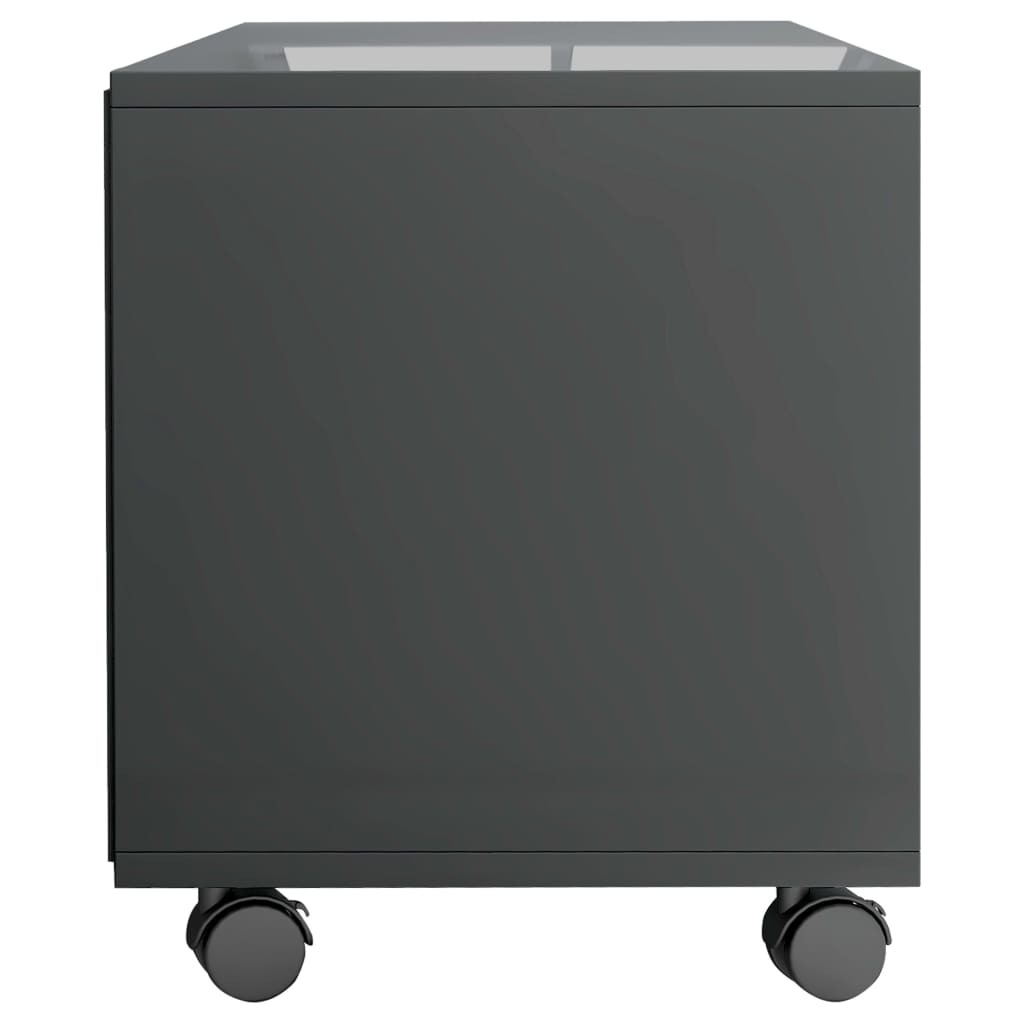 vidaXL TV stolek s kolečky šedý vysoký lesk 90x35x35 cm dřevotříska