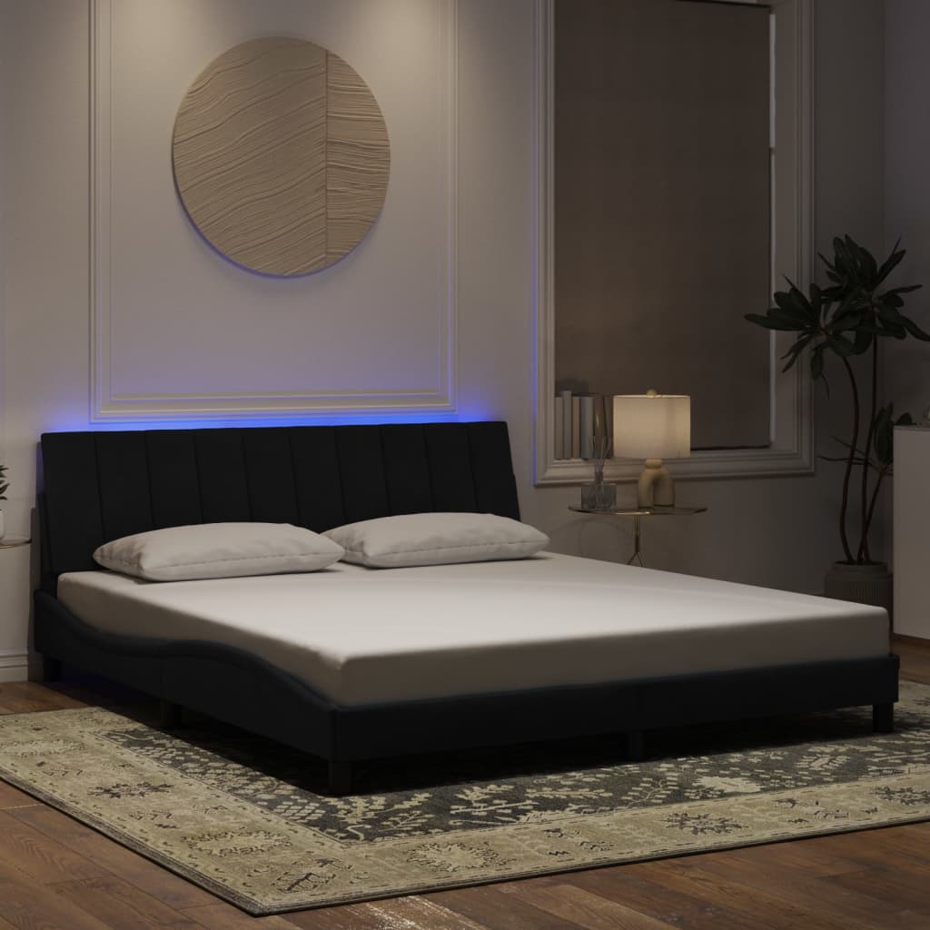 vidaXL Rám postele s LED osvětlením černý 180 x 200 cm samet