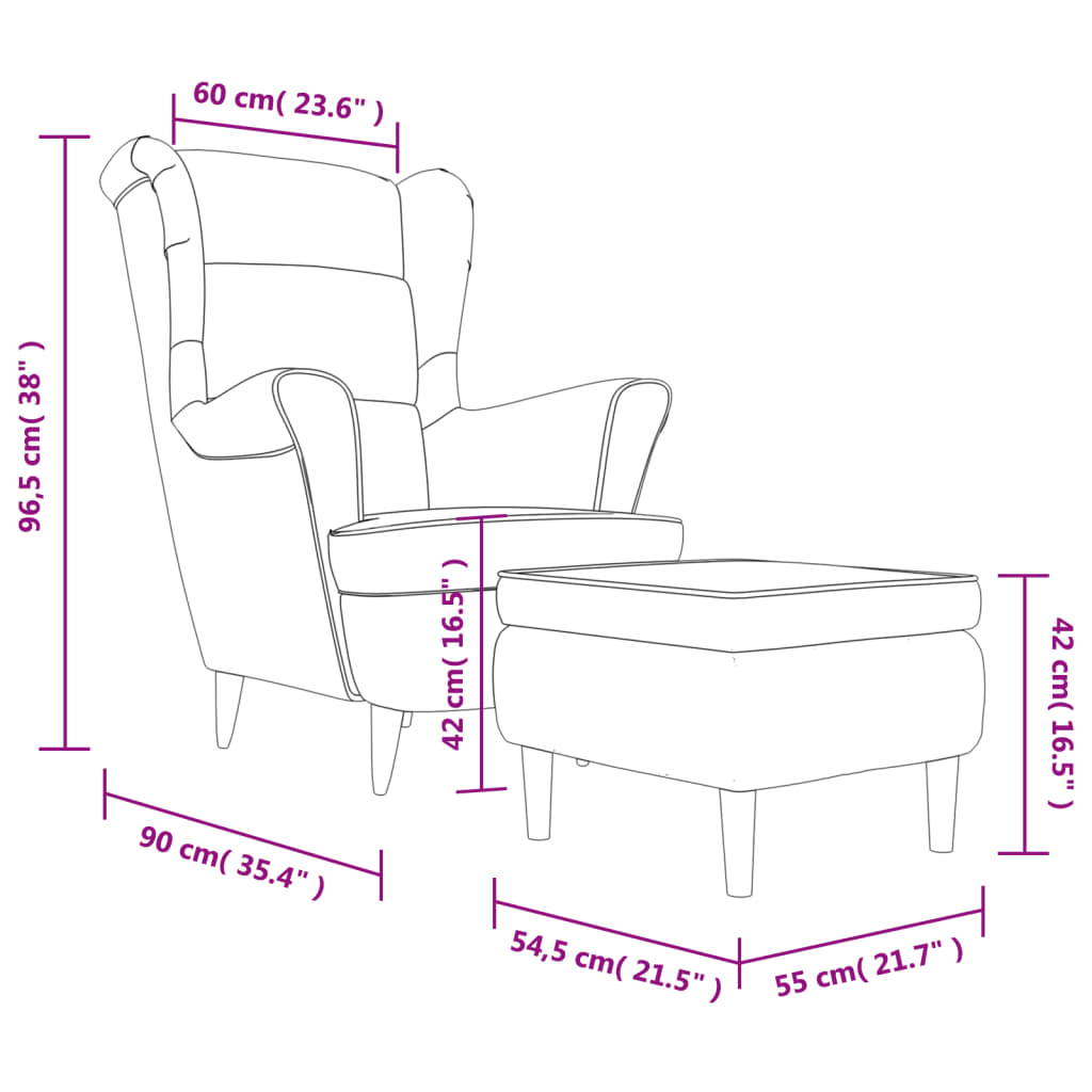 vidaXL Křeslo ušák se stoličkou krémové samet