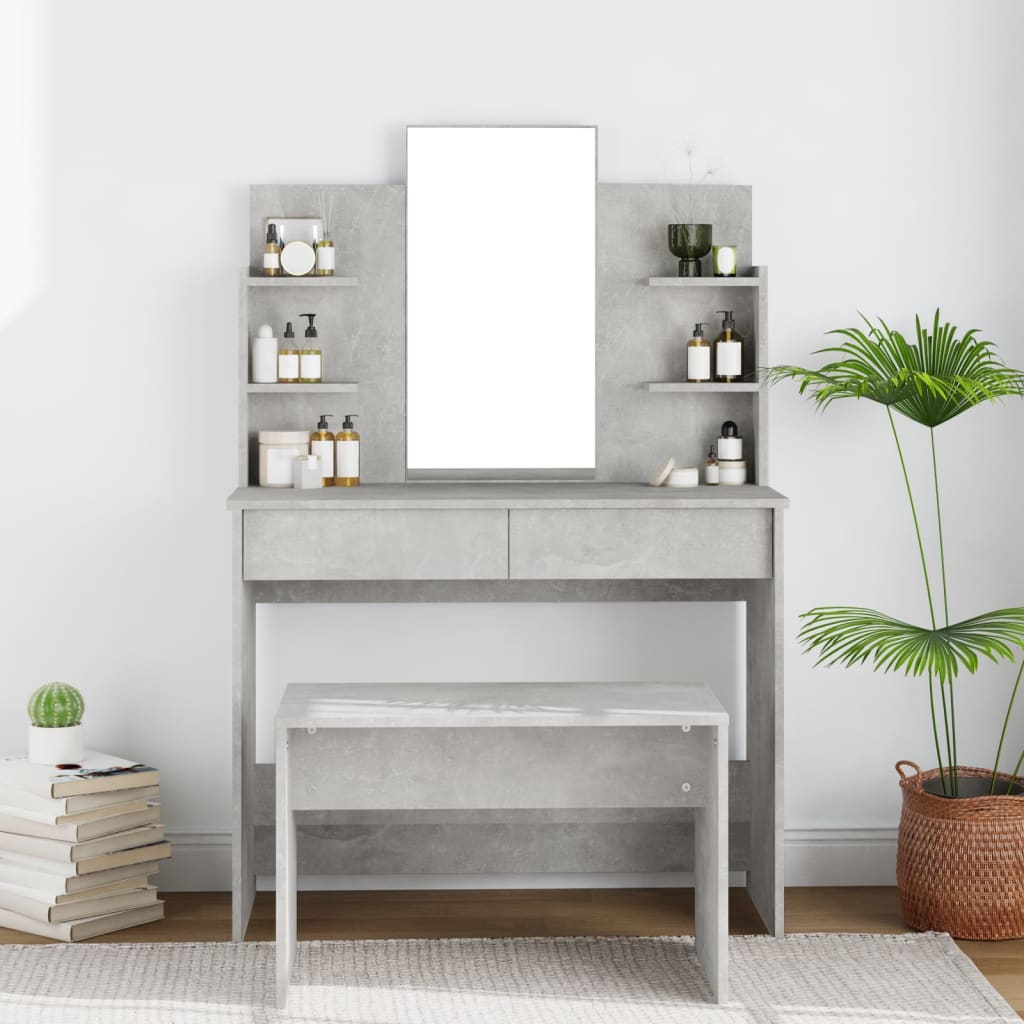 vidaXL Toaletní stolek se zrcadlem betonově šedý 96 x 40 x 142 cm