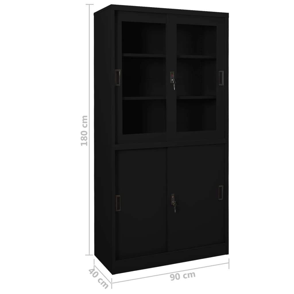 vidaXL Kancelářská skříň s posuvnými dveřmi černá 90x40x180 cm ocel