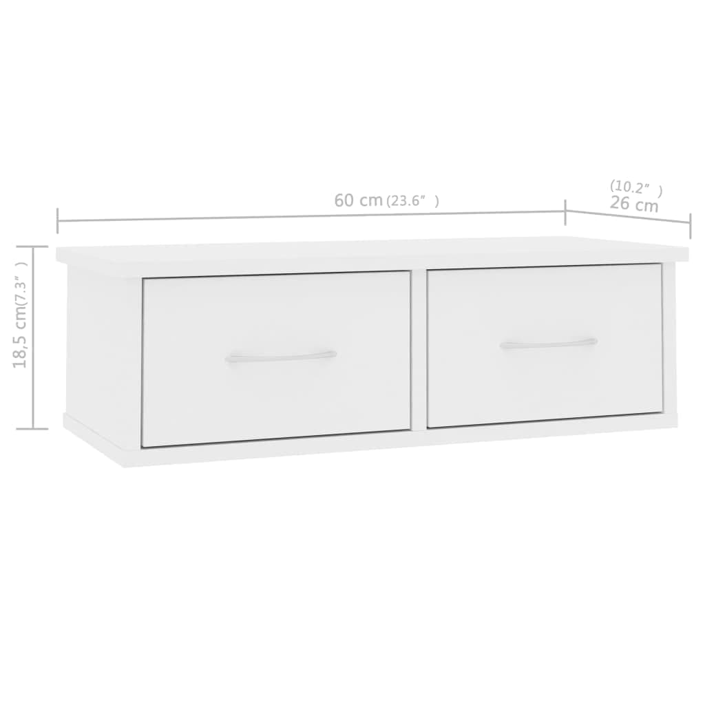 vidaXL Nástěnná police se zásuvkami bílá 60 x 26 x 18,5 cm dřevotříska