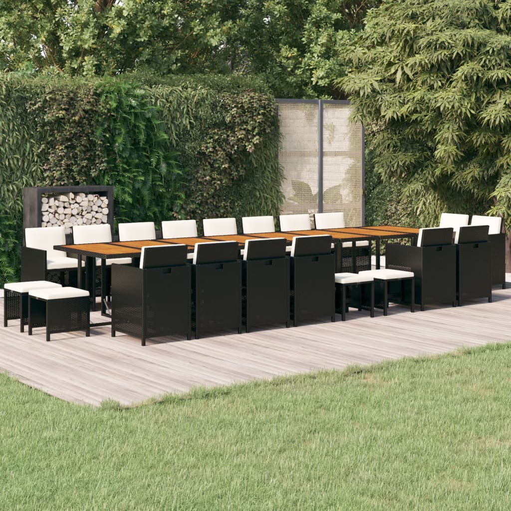 vidaXL 21dílný zahradní jídelní set s poduškami černý polyratan