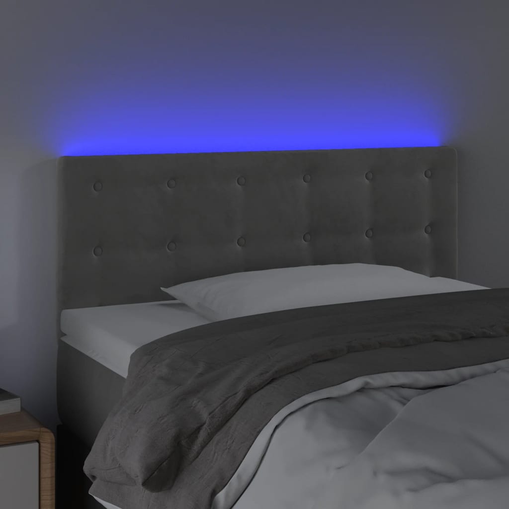 vidaXL Čelo postele s LED světle šedé 100 x 5 x 78/88 cm samet