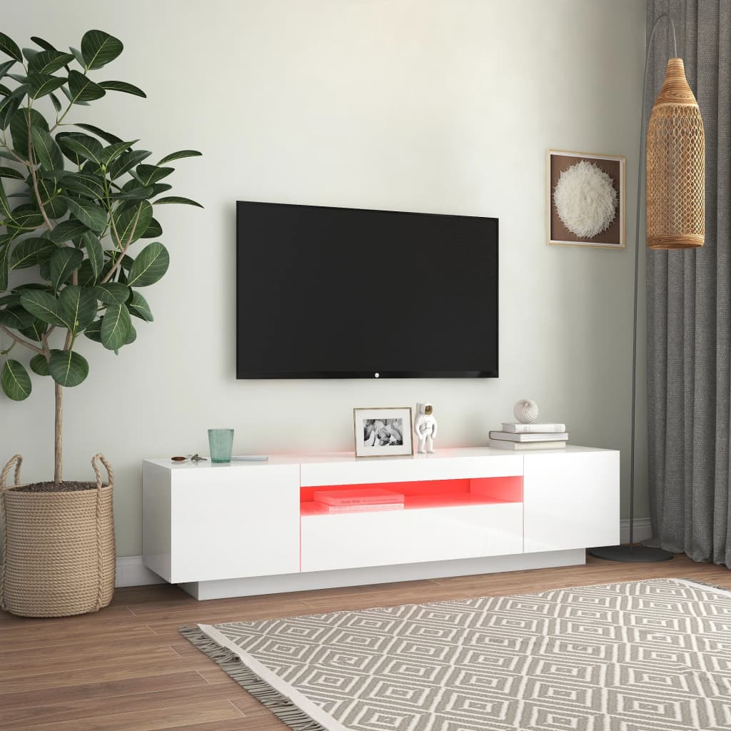vidaXL TV skříňka s LED osvětlením bílá s vysokým leskem 160x35x40 cm