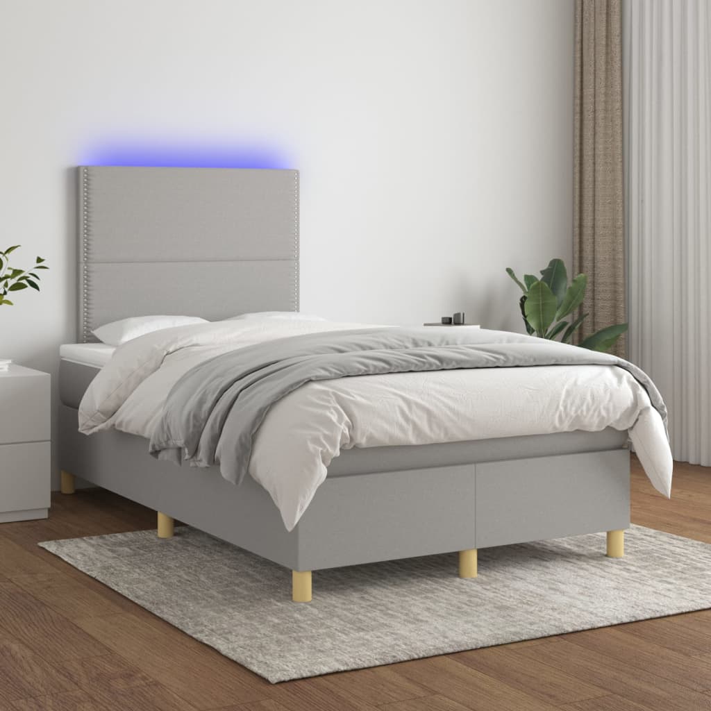 vidaXL Box spring postel s matrací a LED světle šedá 120x190 cm textil
