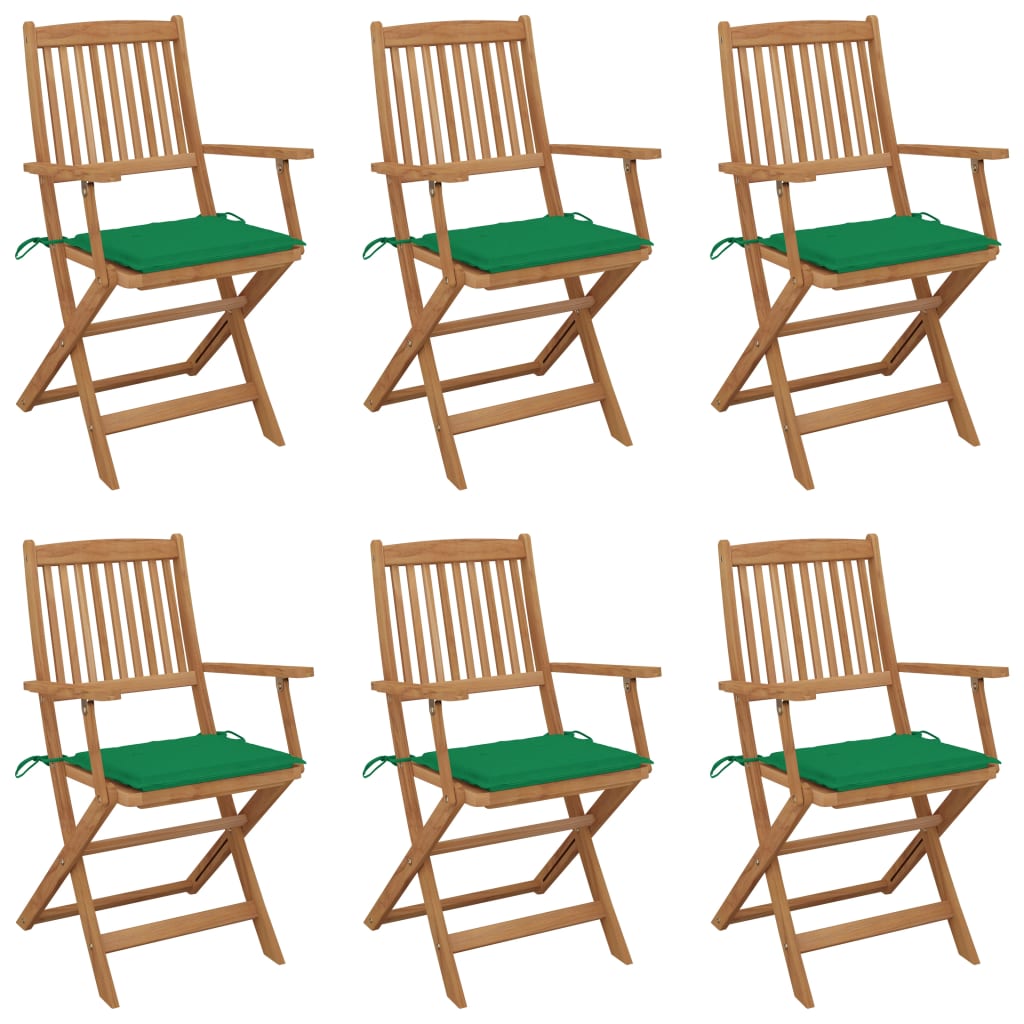 vidaXL Skládací zahradní židle s poduškami 6 ks masivní akácie