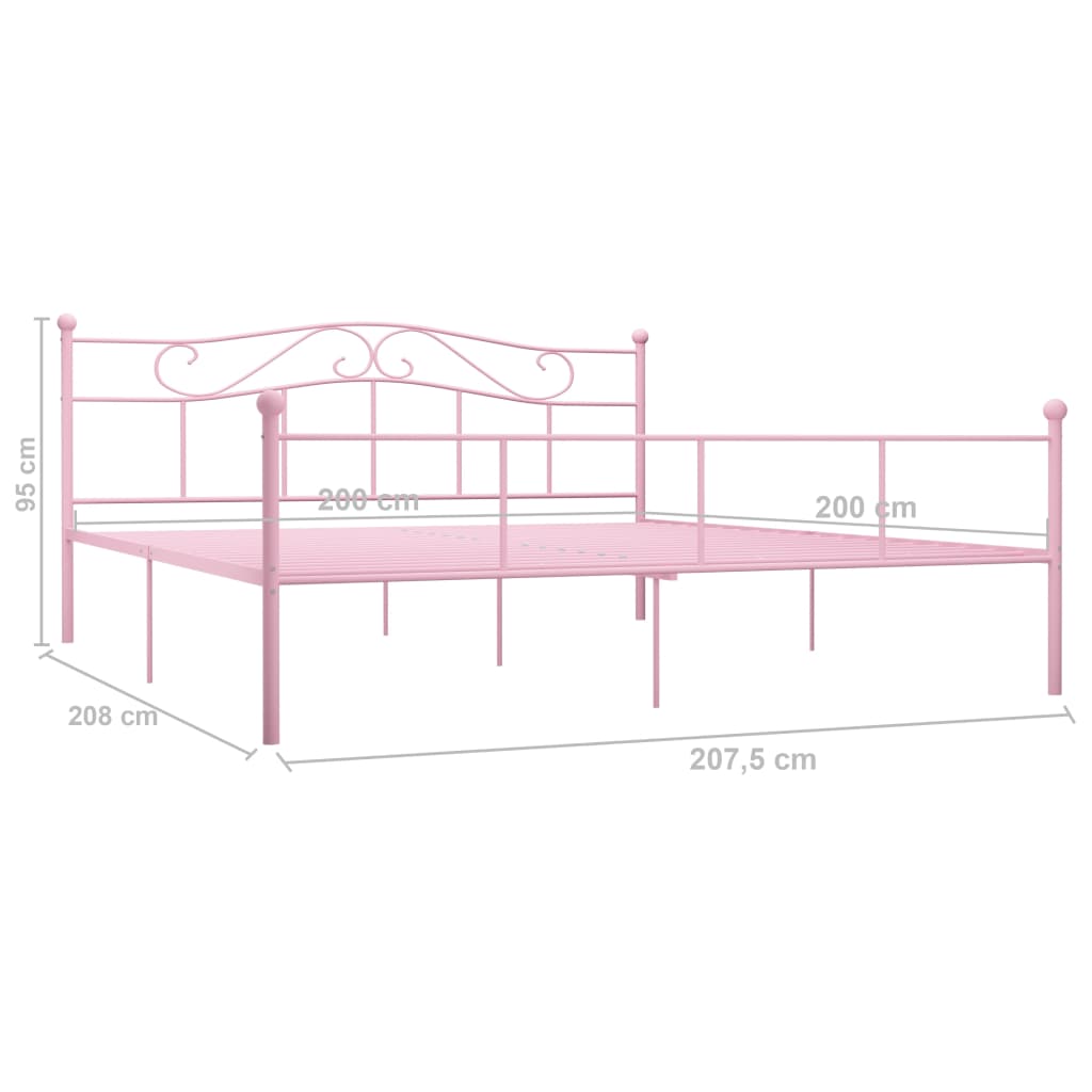 vidaXL Rám postele růžový kov 200 x 200 cm