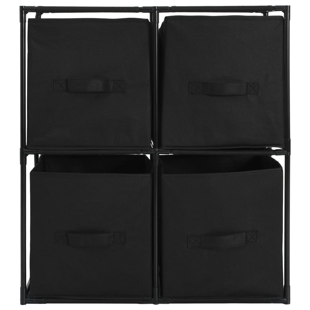 vidaXL Úložná skříňka se 4 textilními koši černá 63 x 30 x 71 cm ocel