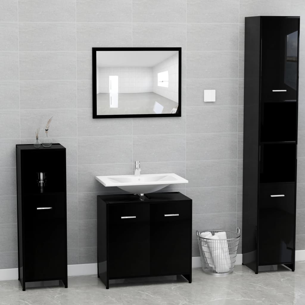 vidaXL Set koupelnového nábytku černý vysokým leskem kompozitní dřevo
