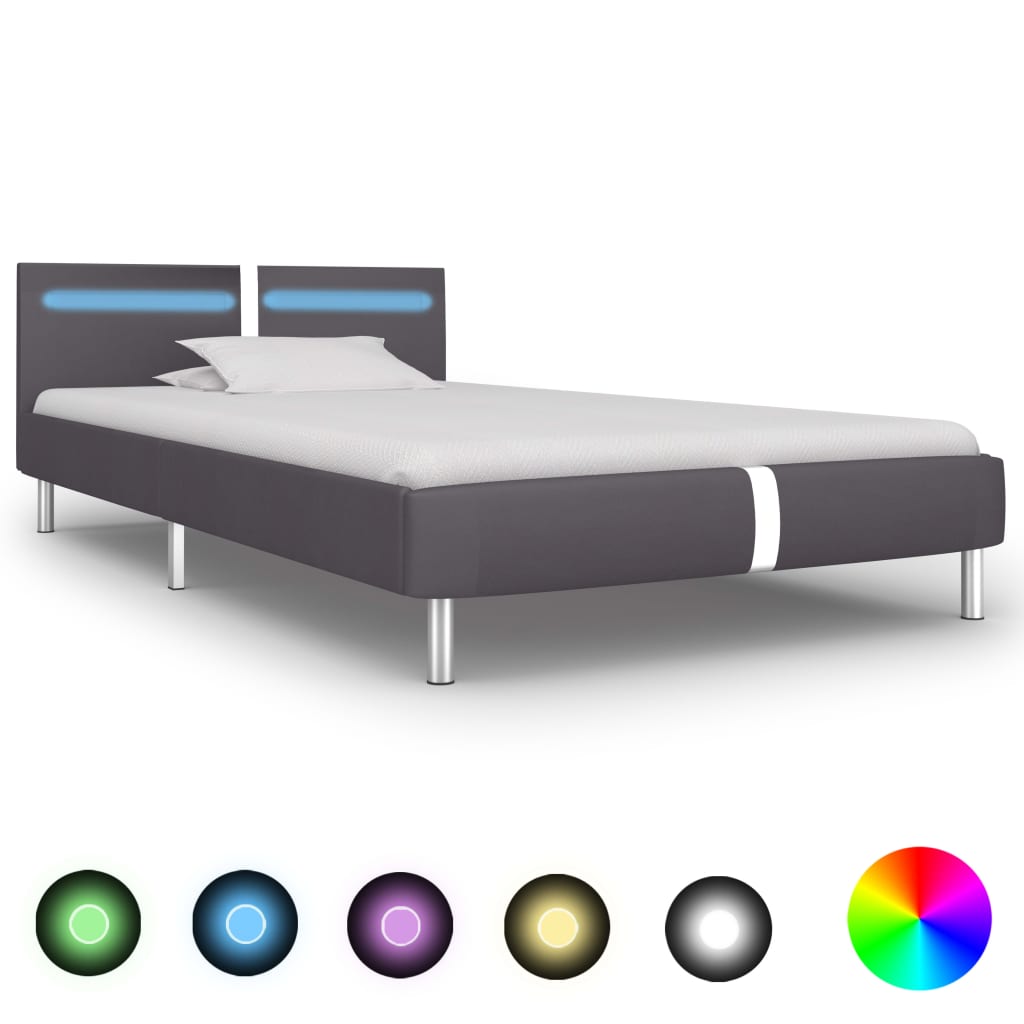 vidaXL Rám postele s LED šedý umělá kůže 90 x 200 cm
