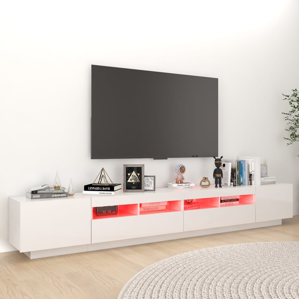 vidaXL TV skříňka s LED osvětlením bílá s vysokým leskem 260x35x40 cm