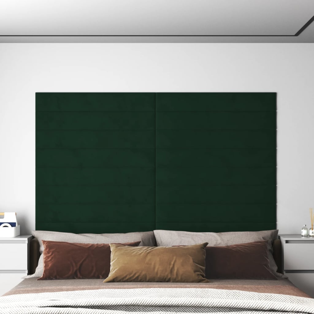 vidaXL Nástěnné panely 12 ks tmavě zelené 90 x 15 cm samet 1,62 m²