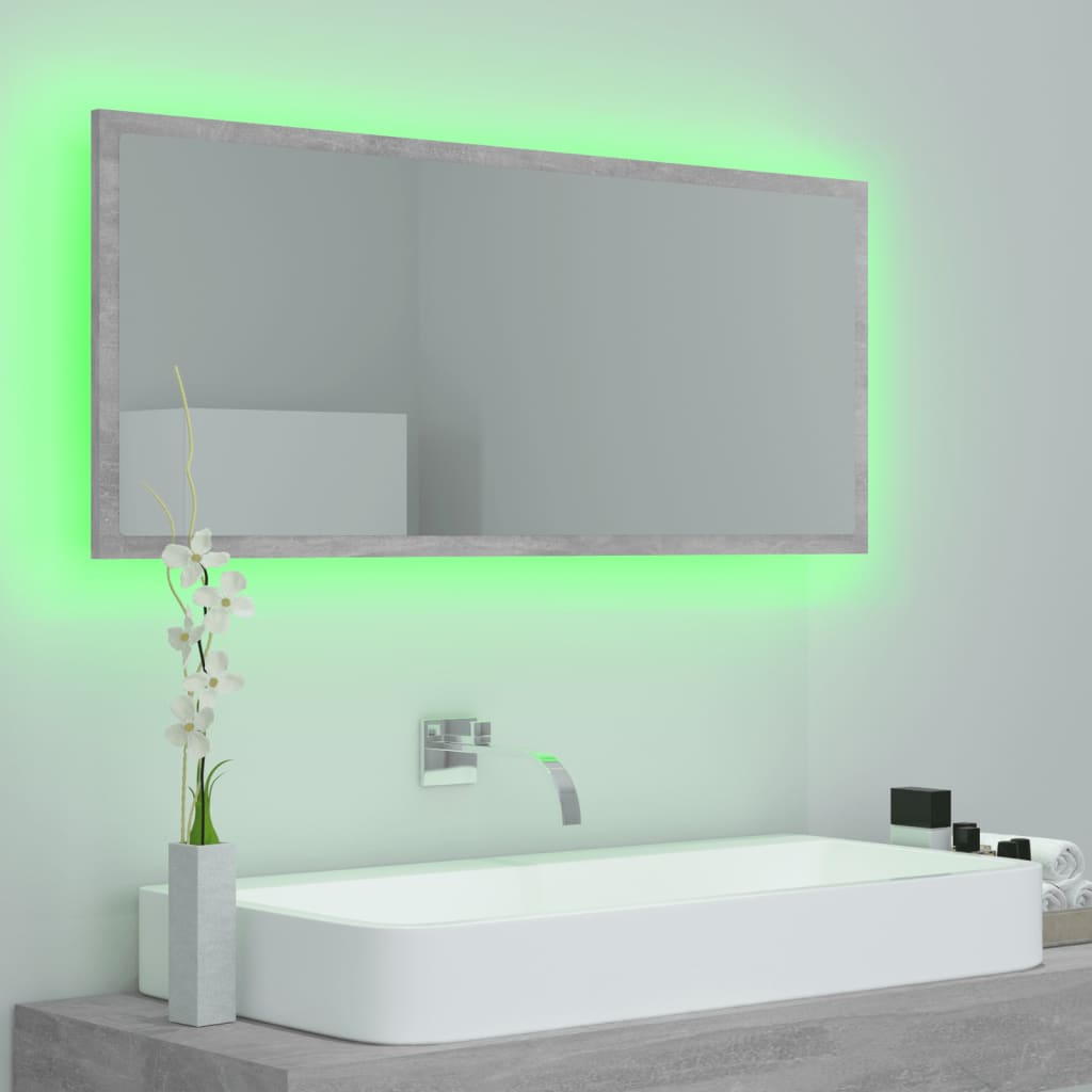 vidaXL LED koupelnové zrcadlo betonově šedé 100 x 8,5 x 37 cm akrylové