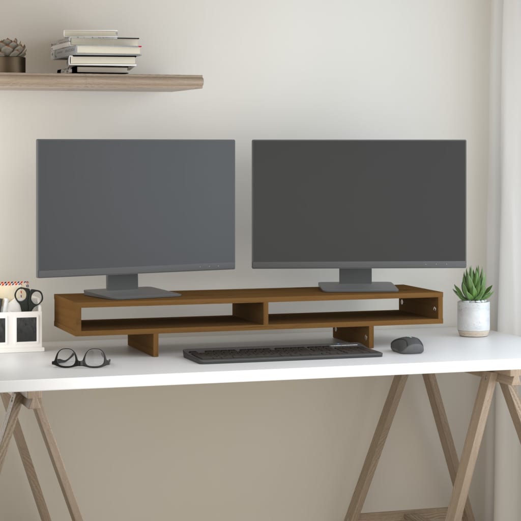 vidaXL Stojan na monitor medově hnědý 100x27x14 cm masivní borovice