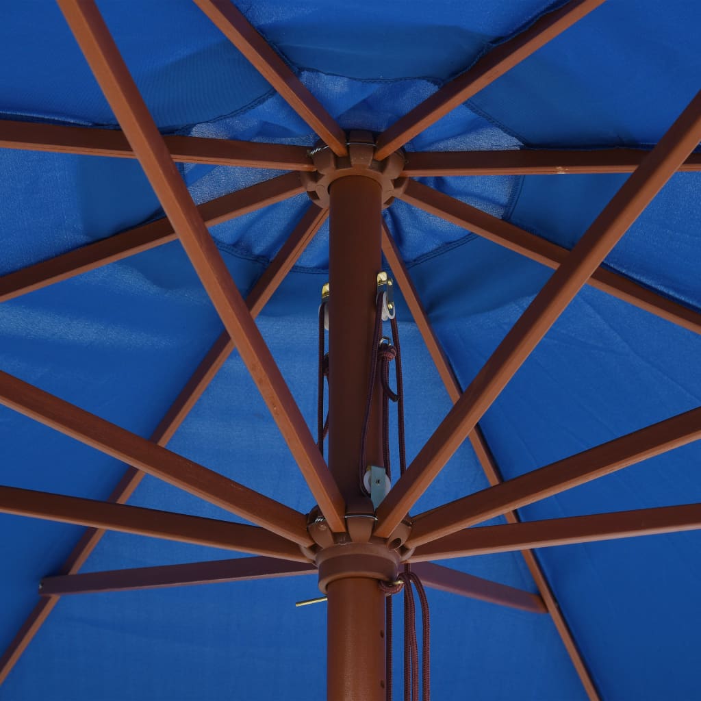 vidaXL Zahradní slunečník s dřevěnou tyčí 350 cm modrý