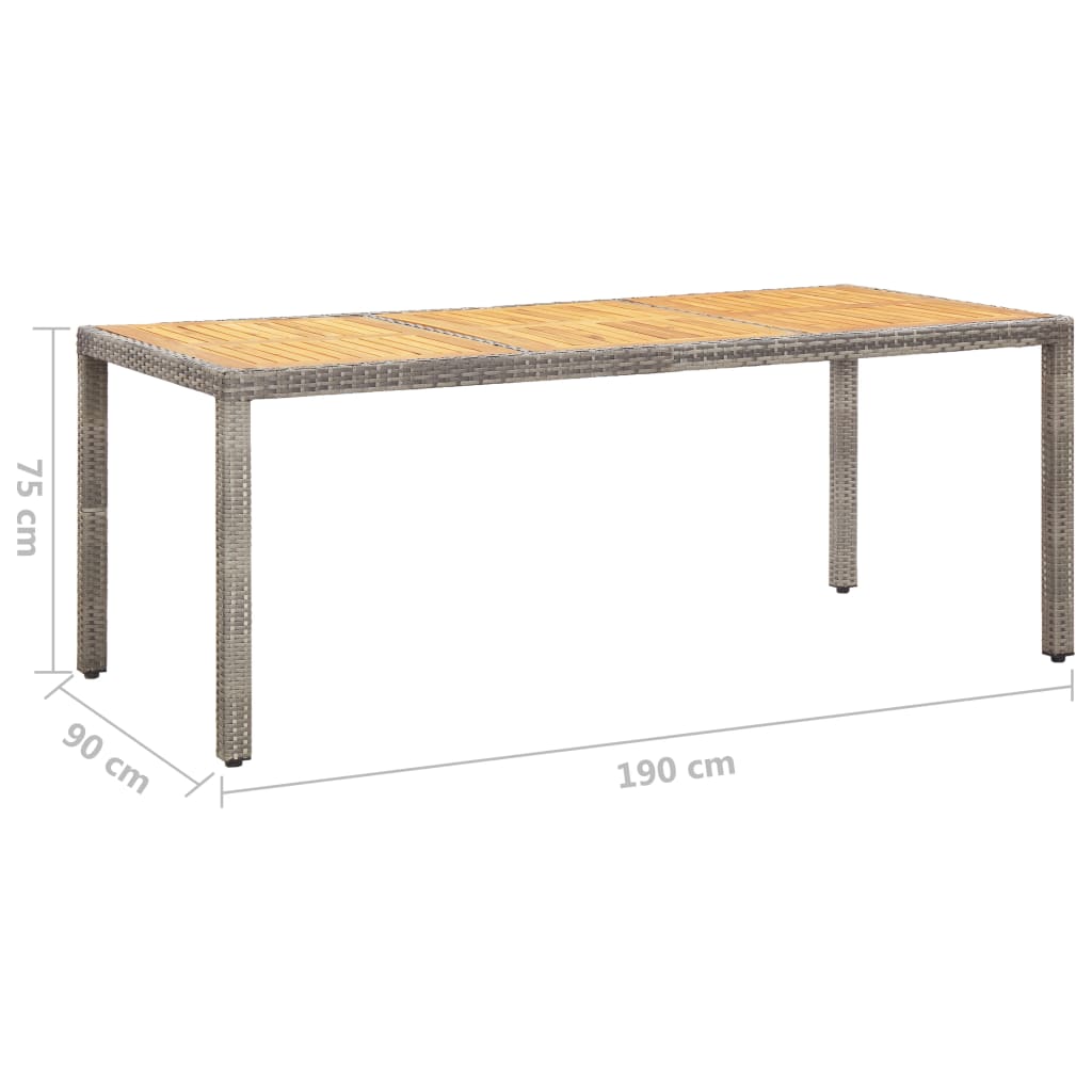 vidaXL Zahradní stůl šedý 190 x 90 x 75 cm polyratan a akáciové dřevo