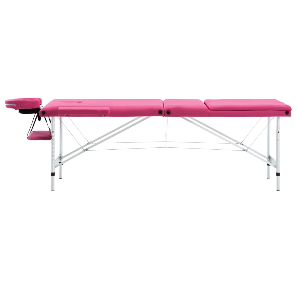 vidaXL Skládací masážní stůl 3 zóny hliník růžový