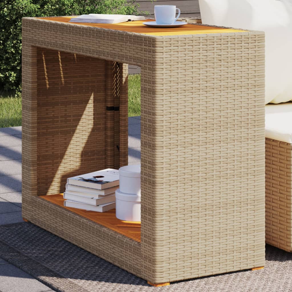 vidaXL Zahradní stolek s dřevěnou deskou béžový 100x40x75 cm polyratan