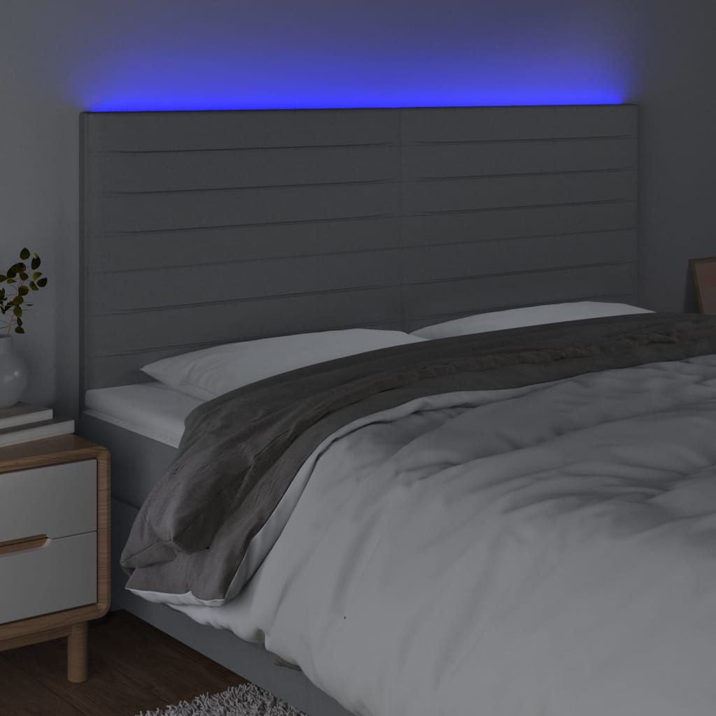vidaXL Čelo postele s LED světle šedé 200x5x118/128 cm textil